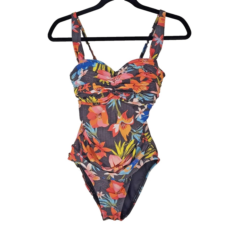 Floral Ruched One-Piece Swimsuit - Multicolor